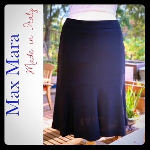MAXMARA virgin wool dark navy fluted skirt